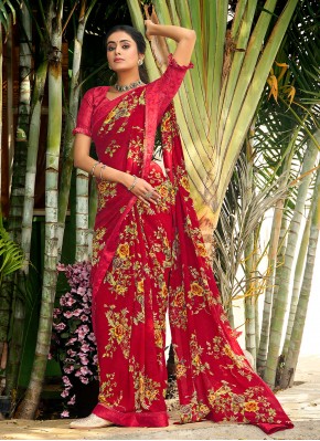 Splendid Lace Red Printed Saree