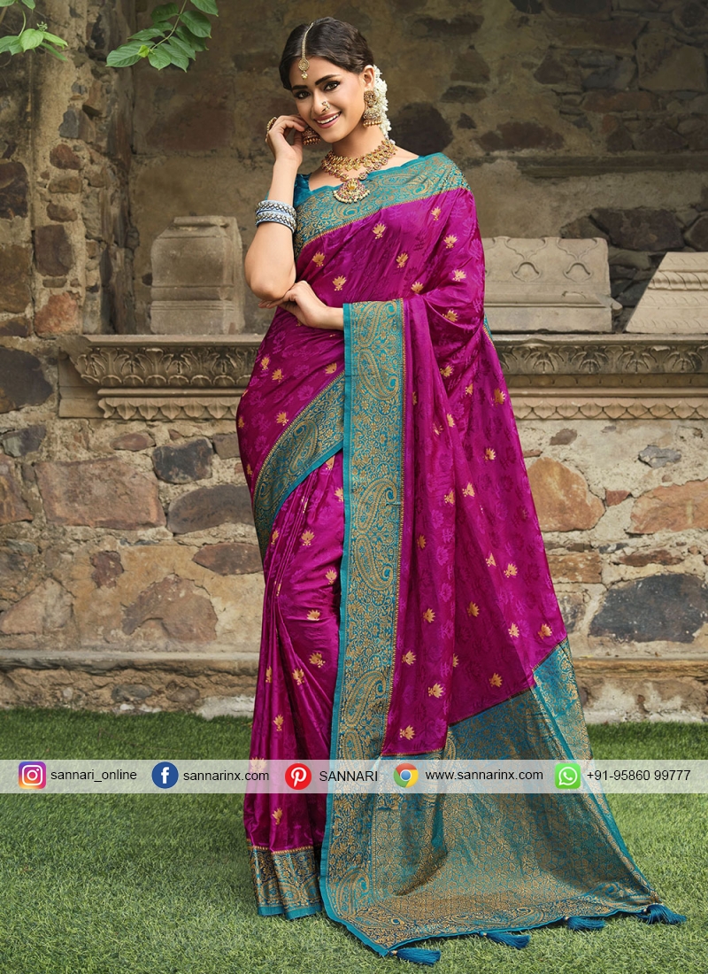 Splendid Satin Silk Weaving Purple Classic Saree