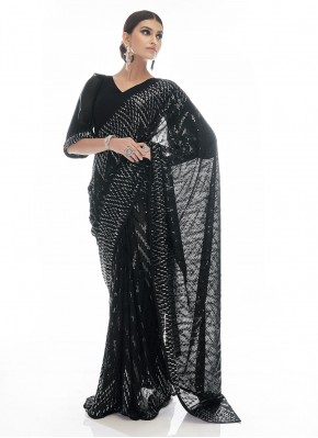 Splendid Thread Black Contemporary Saree