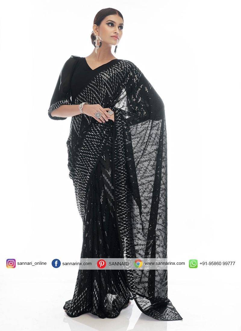Splendid Thread Black Contemporary Saree