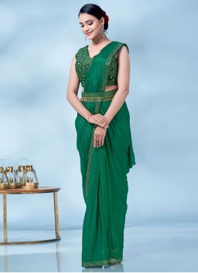 Staggering Green Sequins Chinon Traditional Saree