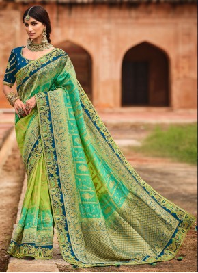 Staggering Resham Green Silk Designer Traditional Saree