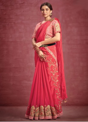 Staring Embroidered Pink Contemporary Saree