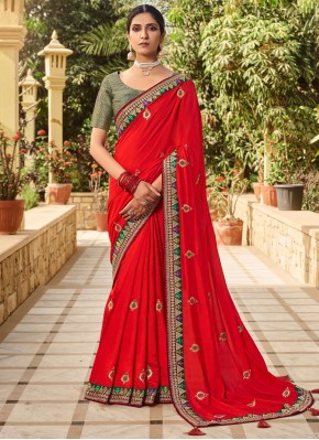 Sterling Embroidered Red Silk Designer Traditional Saree