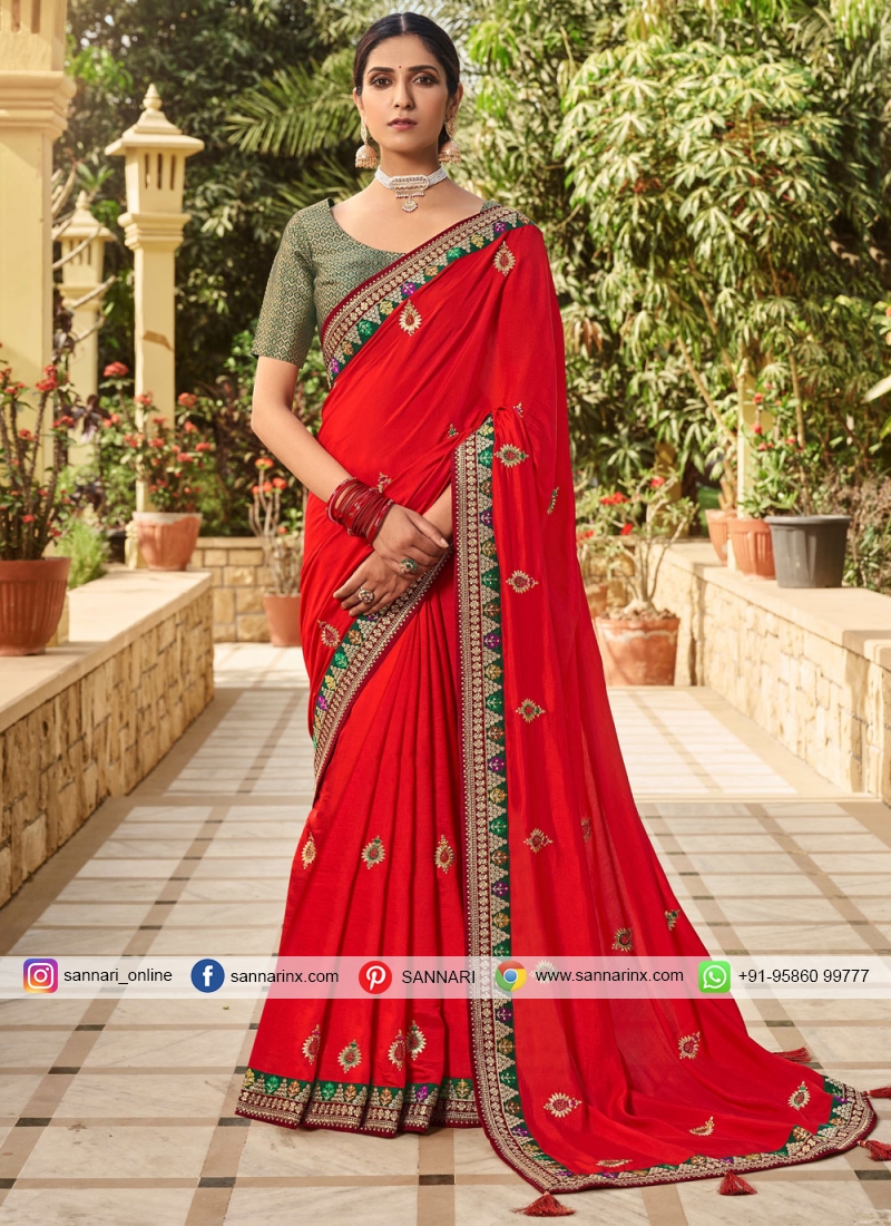 Sterling Embroidered Red Silk Designer Traditional Saree