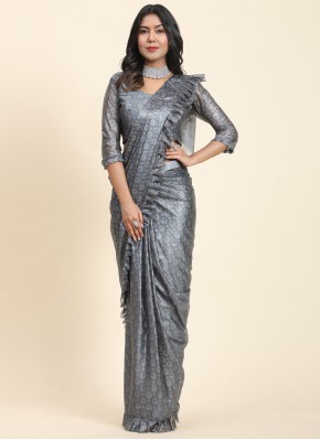 Sterling Grey Foil Print Fancy Fabric Contemporary Saree