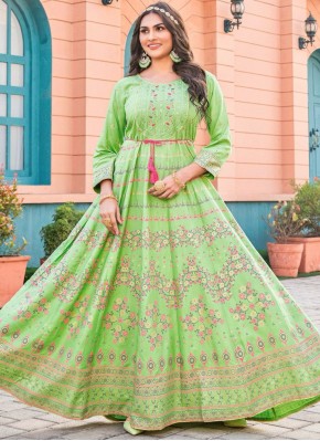 Strange Embroidered Green Rayon Trendy Gown