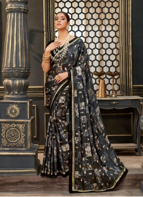 Strange Fancy Fabric Black Trendy Saree