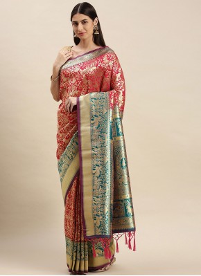 Striking Banarasi Silk Pink Weaving Designer Traditional Saree