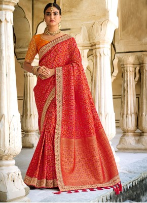 Striking Embroidered Fancy Fabric Red Designer Saree