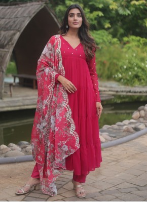 Striking Faux Georgette Pink Pant Style Suit