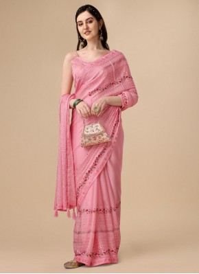 Stunning Embroidered Pink Classic Designer Saree
