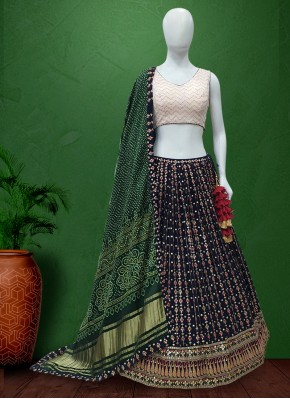 Stunning Gajji Silk Multi Color Thread Work Designer Readymade Lehngha Choli
