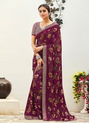 Stupendous Weight Less Lace Purple Printed Saree