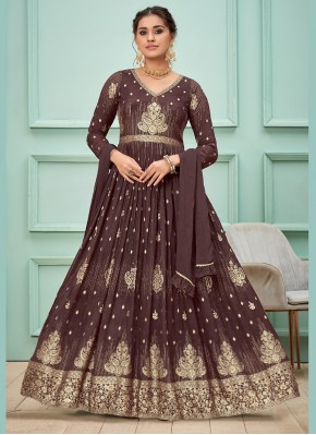 Stupendous Woven Work Dola Silk Floor Length Ready made Dress for Party