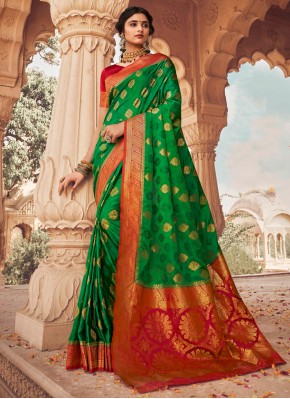 Stylish Green Ceremonial Traditional Designer Saree