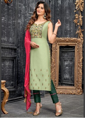 Stylish Multi Color Thread Work Soft Silk Straight Suit for Mehndi