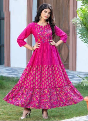 Suave Rayon Pink Printed Designer Gown