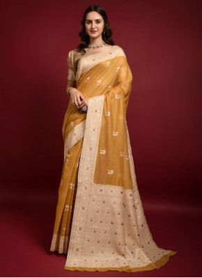 Suave Weaving Banarasi Silk Mustard Traditional Saree