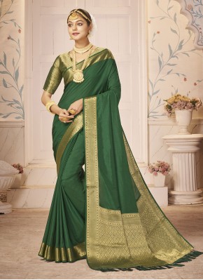 Sumptuous Designer Green Silk Classic Saree