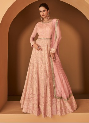 Sunshine Georgette Peach Embroidered Trendy Gown