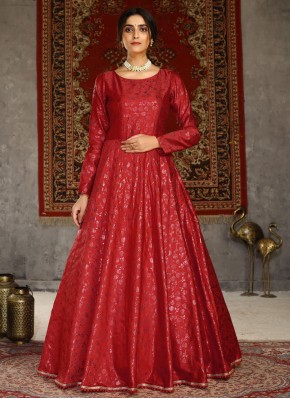 Sunshine Red Tafeta Silk Designer Gown