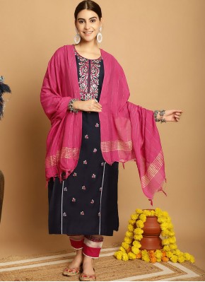 Superlative Black Embroidered Chanderi Pant Style Suit