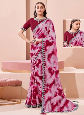 Surpassing Cord Pink Georgette Contemporary Saree