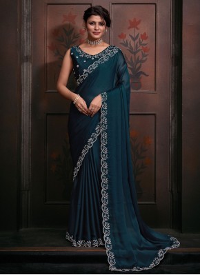 Teal Chiffon Party Contemporary Style Saree