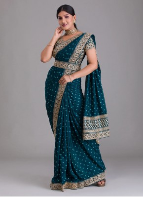 Teal Embroidered Ceremonial Classic Saree