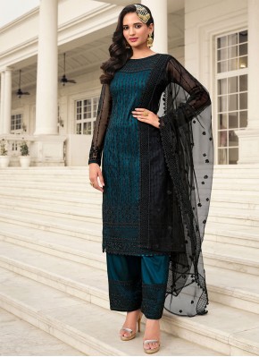 Teal Embroidered Trendy Salwar Suit