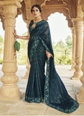Teal Party Fancy Fabric Classic Saree