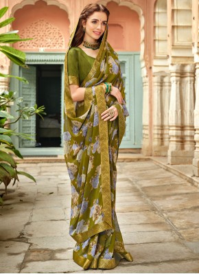 Tempting Faux Georgette Green Saree