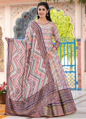 Tempting Silk Handwork Multi Colour Trendy Gown
