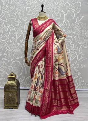 Thread Work Silk Classic Saree in Multi Colour