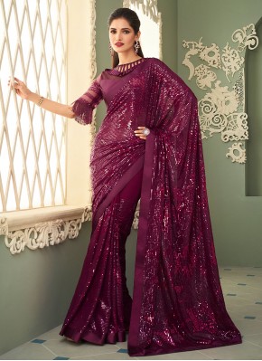 Tiptop Georgette Purple Sequins Contemporary Saree