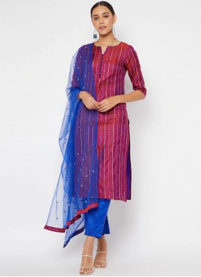 Tiptop Silk Stripe Print Magenta Readymade Salwar Suit