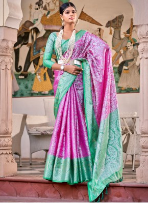 Tissue Pink and Sea Green Weaving Trendy Saree