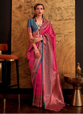 Topnotch Handloom silk Pink Weaving Traditional Saree