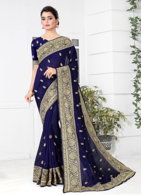 Traditional Designer Saree Patch Border Silk in Navy Blue