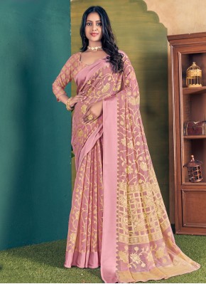 Traditional Saree Embroidered Cotton in Pink