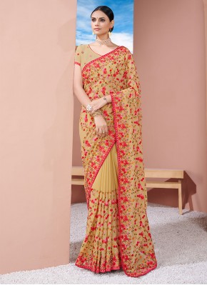 Traditional Saree Embroidered Georgette in Brown