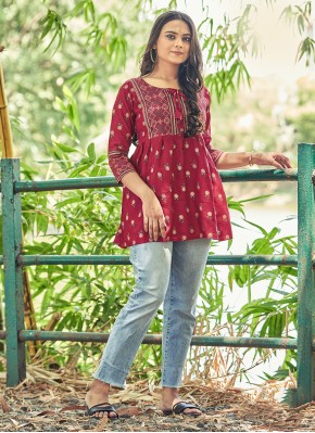 Transcendent Fancy Rayon Red Casual Kurti