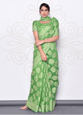 Transcendent Green Cotton Casual Saree