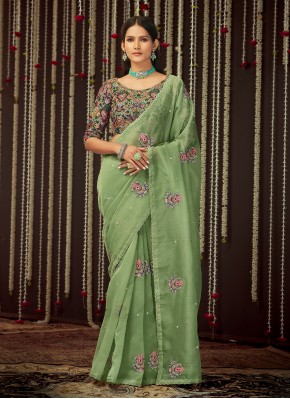 Transcendent Green Thread Contemporary Style Saree