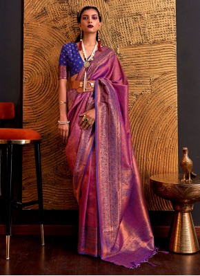 Transcendent Weaving Blue Handloom silk Contemporary Style Saree