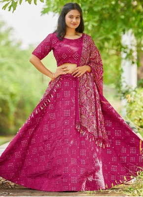 Trendy Lehenga Choli Foil Print Banglori Silk in Hot Pink