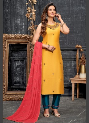 Trendy Pant Style Suit Embroidered in Soft Silk