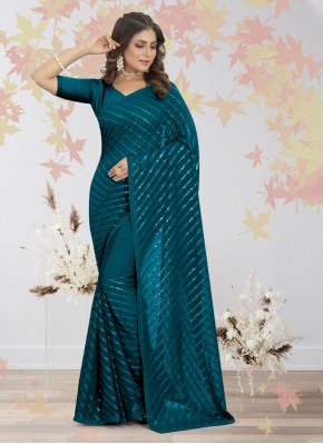 Trendy Saree Embroidered Georgette in Morpeach 