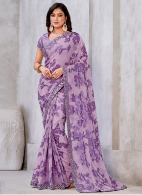 Trendy Saree Embroidered Georgette in Purple